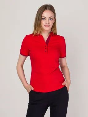 Poloshirt für Damen in rot mit blauen geometrischen Elementen 14160